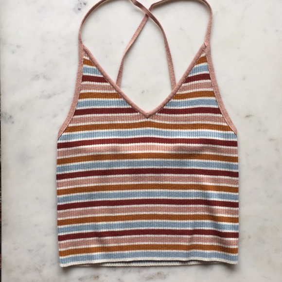 5/$25 Kendall + Kylie Striped Ribbed V-Neck Tank - Picture 3 of 5